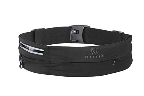 NastiX Cinturón de Correr/riñonera teléfono móvil, cinturón Deportivo con Bolsillo con Cremallera, Bolsillo de Cadera con Cierre Ajustable, Unisex, elástico, para Todas Las Actividades - Negro