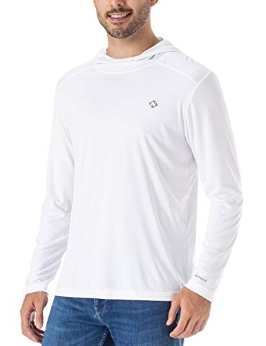 NAVISKIN Playera Casual UPF 50+ con Capucha para Hombre Camiseta Deportiva de Manga Larga Térmica Acampada Campismo Senderismo Deporte Marcha Ligera Secado Rápido, Blanco M