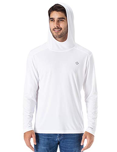 NAVISKIN Playera Casual UPF 50+ con Capucha para Hombre Camiseta Deportiva de Manga Larga Térmica Acampada Campismo Senderismo Deporte Marcha Ligera Secado Rápido, Blanco M