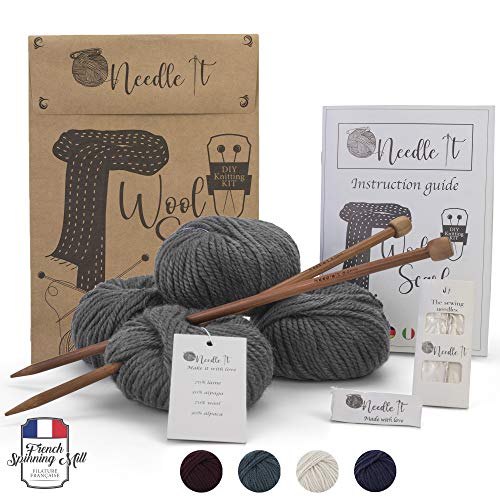 Needle It - Kit completo para tejer lana principiantes - Bufanda de lana - Idea de regalo (Gris)