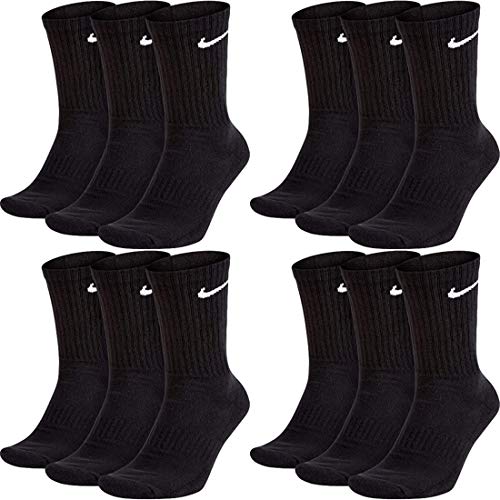 Nike - Calcetines deportivos largos para hombre y mujer, 12 pares, color blanco, gris, negro, talla 34, 36, 38, 40, 42, 44, 46, 48, 50, talla: 46-50, código de color + color: A52, 12 pares negros