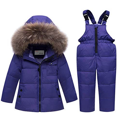 Niño Niña Conjunto de Esquí, Chaqueta con Capucha + Pantalón de Esquí Impermeable Traje de Nieve 2 Piezas Traje de Esquí Abrigos de Pluma Pantalones de Nieve de Babero, Púrpura 18-24 MESI