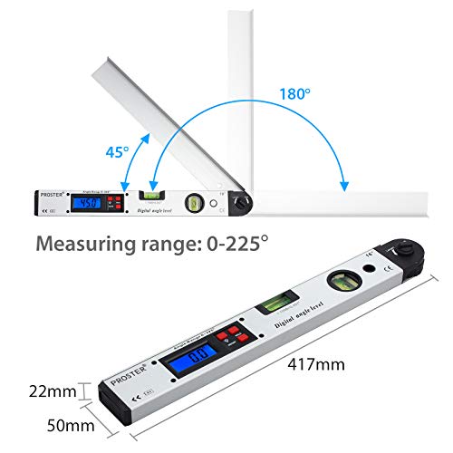 Nivel de Ángulo Digital 0-225 °Buscador de Ángulos con Indicador LCD de 400mm / 16 Pulgadas Herramienta de Medición de Ángulo Inclinómetro Digital para Vertical Horizontal Doble Nivel de Burbuja