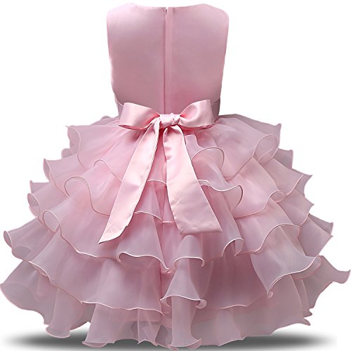 NNJXD Falda de Chicas con Volante de Encaje Vestidos de Boda y Fiesta Talla (110) 3-4 Años Flor Rosa