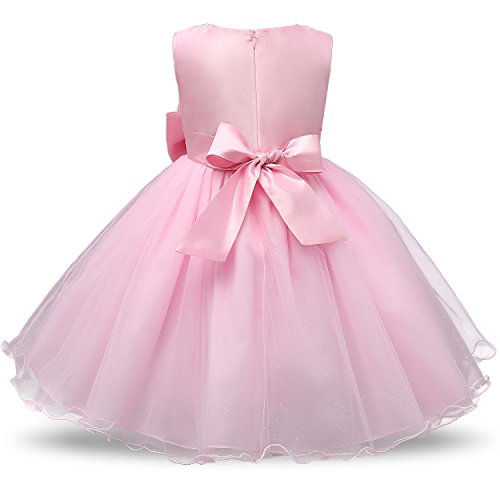 NNJXD Vestido de Fiesta de Princesa con Encaje de Flor de 3D sin Mangas para Niñas Talla(130) 4-5 Años Rosa