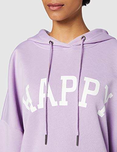 Noisy May NMBERA L/S Loose Long Hoodie Sudadera con Capucha, Morado Pastel. Estampado: with Happy, S para Mujer