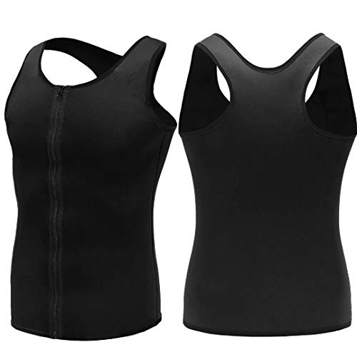 NOVECASA Chaleco Sauna con Cremallera Hombre Sauna Vest Zipper Compresion de Neopreno Modelador Camiseta Reductora para Adelgazante Sudoración Musculación (M(Cintura 84-89CM), Chaleco Negro)