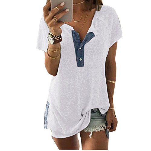 NPSJYQ Camiseta De Manga Corta para Mujer Blusa Casual Abotonada con Abertura Alta Camisetas Sin Mangas Camisa Elegante Suelta De Gran TamañO Camisetas CóModas De Verano