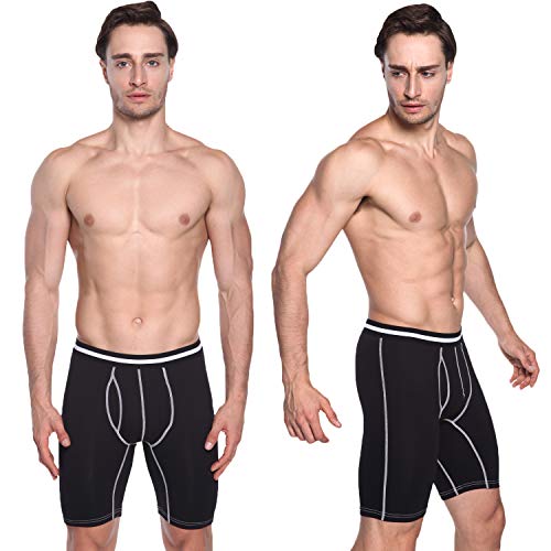 Nuofengkudu Hombre 4 Pack Bóxers Ajustados Largo Calzoncillos Bulge Ropa Interior Suave Elástico Compresión Shorts Underwear Mutande Hipster Tallas Grandes Nero/BLU/Grau XXXXL