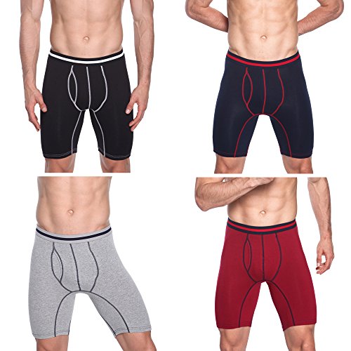 Nuofengkudu Hombre 4 Pack Bóxers Ajustados Largo Calzoncillos Bulge Ropa Interior Suave Elástico Compresión Shorts Underwear Mutande Hipster Tallas Grandes Nero/BLU/Grau/Rosso XXXL