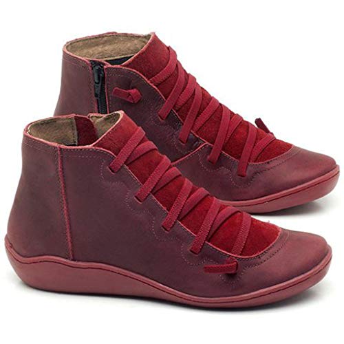 NUSGEAR Botas Mujer de Altura de Tobillo con Suela de Goma de Cuero Artificial para Mujer Otoño Invierno Botas Cómodas Zapatos de Cordones Botines