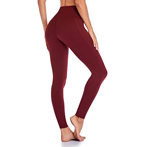 Occffy Leggings Mujer Deporte Cintura Alta Mallas Pantalones Deportivos Leggins con Bolsillos para Yoga Running Fitness y Ejercicio Oc01 (Rojo Profundo, M)