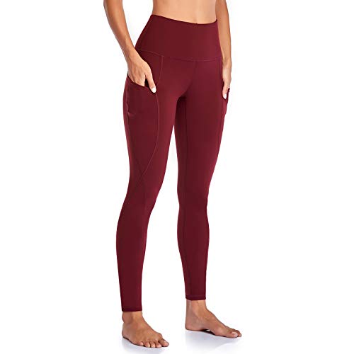 Occffy Leggings Mujer Deporte Cintura Alta Mallas Pantalones Deportivos Leggins con Bolsillos para Yoga Running Fitness y Ejercicio Oc01 (Rojo Profundo, M)