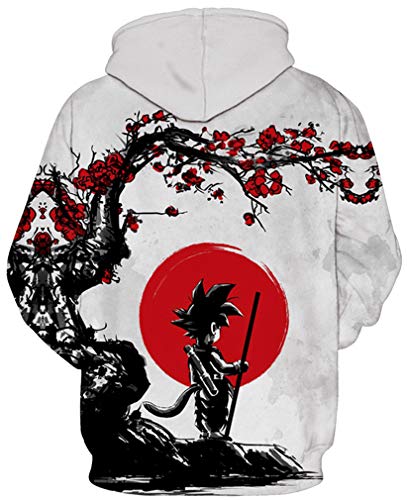 Ocean Plus Hombre Sudaderas con Capucha 3D Divertida Hoodie con Mangas Largas Unisex Streetwear Sudadera Deportiva con Cordón (S/M (Cofre: 112-132CM), Sol Rojo Goku)