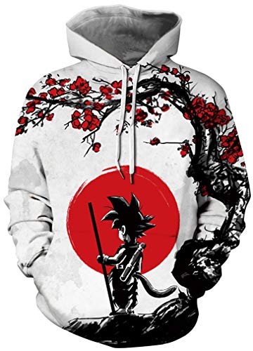 Ocean Plus Hombre Sudaderas con Capucha 3D Divertida Hoodie con Mangas Largas Unisex Streetwear Sudadera Deportiva con Cordón (S/M (Cofre: 112-132CM), Sol Rojo Goku)