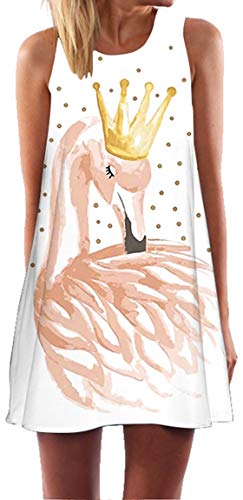 Ocean Plus Mujer Verano Flamenco Camisola Vestido De Playa Top Sin Mangas Trapecio O Corte En A Vestido Oeste (S (EU 34-36), Corona de Flamenco)