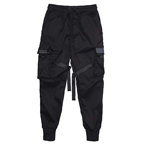 Odoukey Pantalones Hombre Moda Pantalones de Carga del Harem de los Pantalones El Traje de Hiphop del Punk del Basculador Deporte Hombres Muchachos de la Manera Negro S