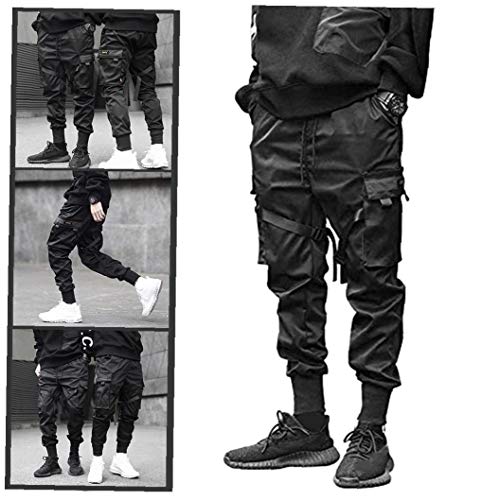 Odoukey Pantalones Hombre Moda Pantalones de Carga del Harem de los Pantalones El Traje de Hiphop del Punk del Basculador Deporte Hombres Muchachos de la Manera Negro S