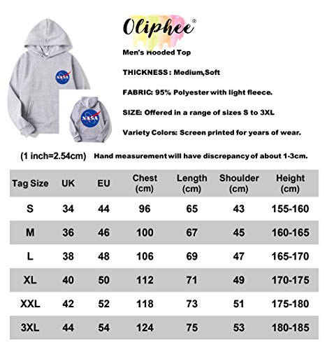 OLIPHEE Sudaderas con Capucha Color Sólido con Logo de NASA para Fanáticos de Aeroespacial para Hombre c/QH-S