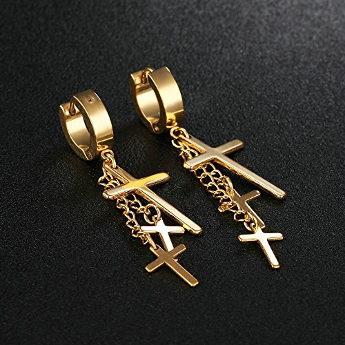 Onefeart Acero Inoxidable Pendientes Largos para Mujeres Chicas 40MM Oro Anti Alergico Estilo Rockero Cruzar Forma