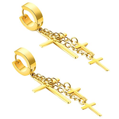 Onefeart Acero Inoxidable Pendientes Largos para Mujeres Chicas 40MM Oro Anti Alergico Estilo Rockero Cruzar Forma