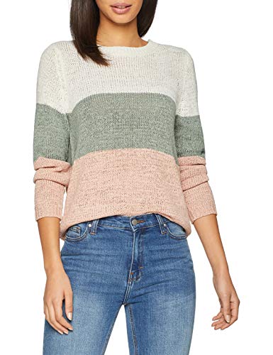 Only Onlgeena L/s Block Pullover Knt Noos suéter, Multicolor (Cloud Dancer Stripes: W. Chinois Green/Rose), 42 (Talla del Fabricante: Large) para Mujer