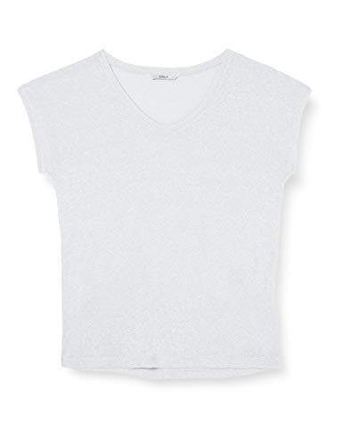 Only onlSILVERY S/S V Neck Lurex Top JRS Noos Camiseta, Gris (Silver), 34 (Talla del Fabricante: X-Small) para Mujer