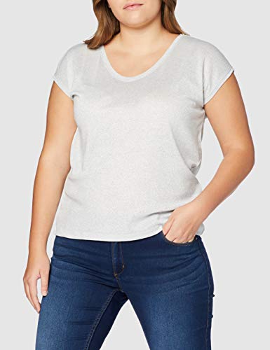 Only onlSILVERY S/S V Neck Lurex Top JRS Noos Camiseta, Gris (Silver), 34 (Talla del Fabricante: X-Small) para Mujer