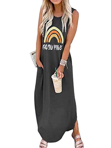 Onsoyours Mujer Casual Playa Largos Verano Tie Dye Vestido Boho Hendidura Falda Larga Maxi Vestido Playeros A Negro Large