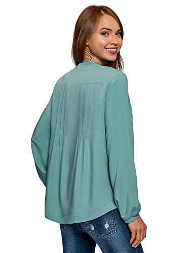 oodji Collection Mujer Blusa de Viscosa con Puntadas en el Pecho, Turquesa, ES 42 / L