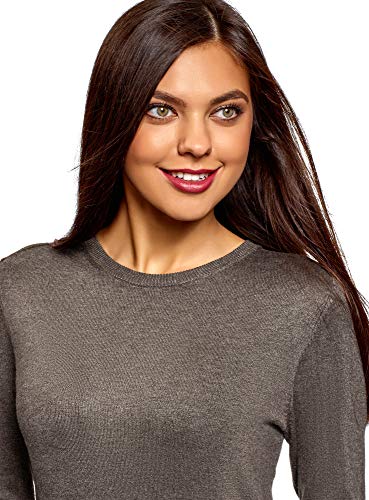 oodji Collection Mujer Jersey de Manga Larga con Cuello Redondo, Marrón, ES 38 / S