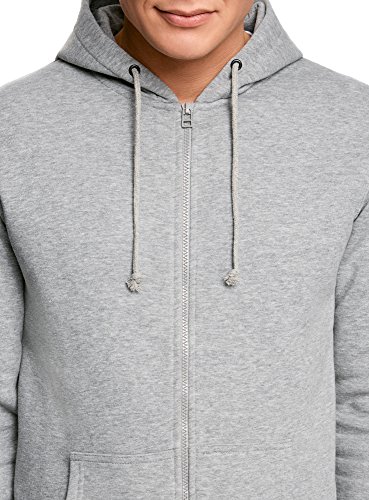 oodji Ultra Hombre Sudadera con Cremallera y Capucha, Gris, ES 44 / XS