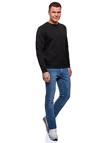 oodji Ultra Hombre Sudadera de Tejido Texturizado, Negro, ES 56 / XL