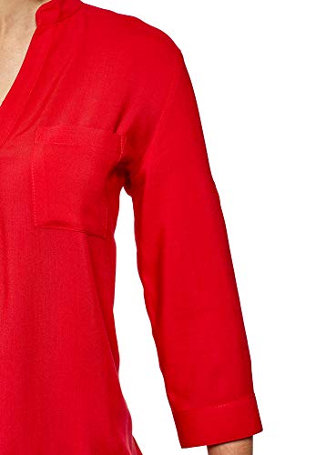 oodji Ultra Mujer Blusa de Viscosa con Mangas 3/4 Transformables, Rojo, ES 36 / XS