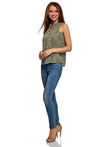 oodji Ultra Mujer Blusa Holgada sin Mangas, Verde, ES 36 / XS