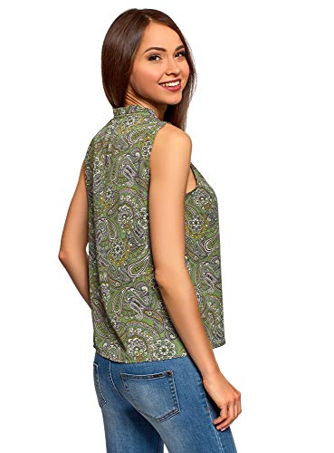 oodji Ultra Mujer Blusa Holgada sin Mangas, Verde, ES 36 / XS