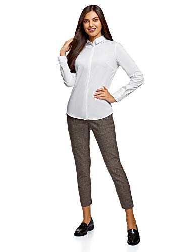 oodji Ultra Mujer Camisa Básica Entallada, Blanco, ES 34 / XXS