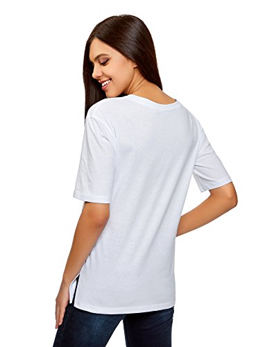 oodji Ultra Mujer Camiseta Holgada con Cuello Redondo, Blanco, ES 46 / XXL