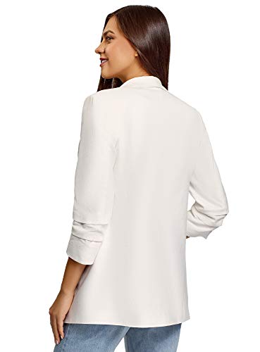 oodji Ultra Mujer Chaqueta con Mangas 3/4 sin Cierre, Blanco, ES 42 / L