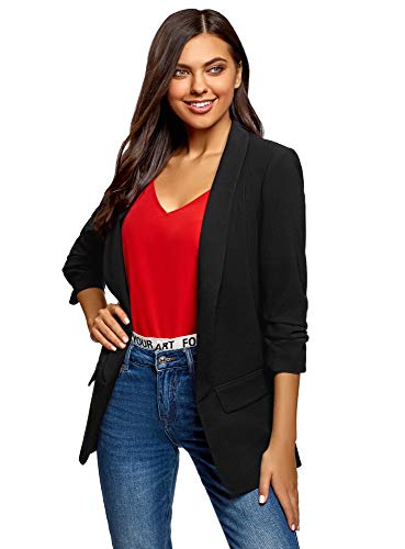 oodji Ultra Mujer Chaqueta con Mangas 3/4 sin Cierre, Negro, ES 38 / S