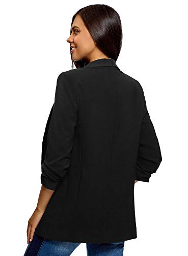 oodji Ultra Mujer Chaqueta con Mangas 3/4 sin Cierre, Negro, ES 40 / M