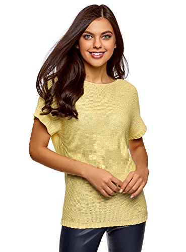 oodji Ultra Mujer Jersey Básico de Manga Corta, Amarillo, ES 38 / S