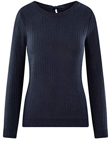 oodji Ultra Mujer Jersey con Lazos y Escote Gota en la Espalda, Azul, ES 36 / XS