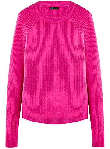 oodji Ultra Mujer Jersey de Punto Texturizado con Cuello Redondo, Rosa, ES 40 / M