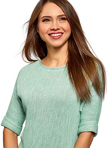 oodji Ultra Mujer Jersey Holgado con Cuello Barco, Verde, ES 38 / S