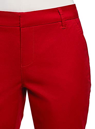 oodji Ultra Mujer Pantalones Básicos de Algodón, Rojo, DE 36 / EU 38 / S