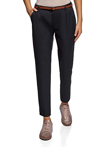 oodji Ultra Mujer Pantalones Chinos Básicos, Negro, ES 44 / XL