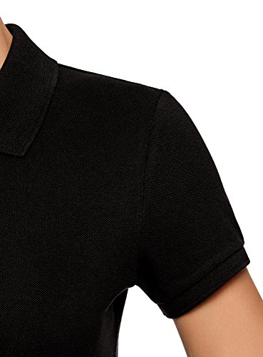 oodji Ultra Mujer Polo Básico de Tejido Piqué, Negro, ES 46 / XXL