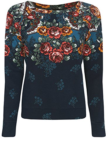 oodji Ultra Mujer Sudadera con Estampado, Azul, ES 34 / XXS