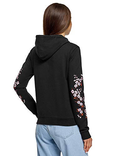 oodji Ultra Mujer Sudadera de Algodón con Bordado, Negro, ES 46 / XXL